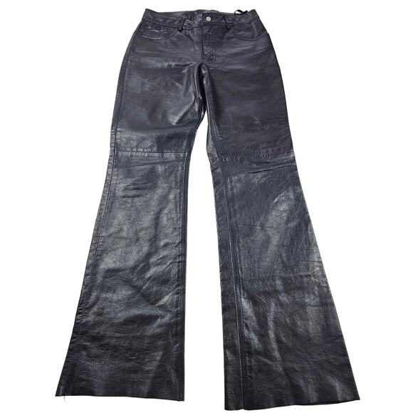 Express Pants - Express black leather pants raw hem size 5/6 moto grunge goth EUC riding jeans